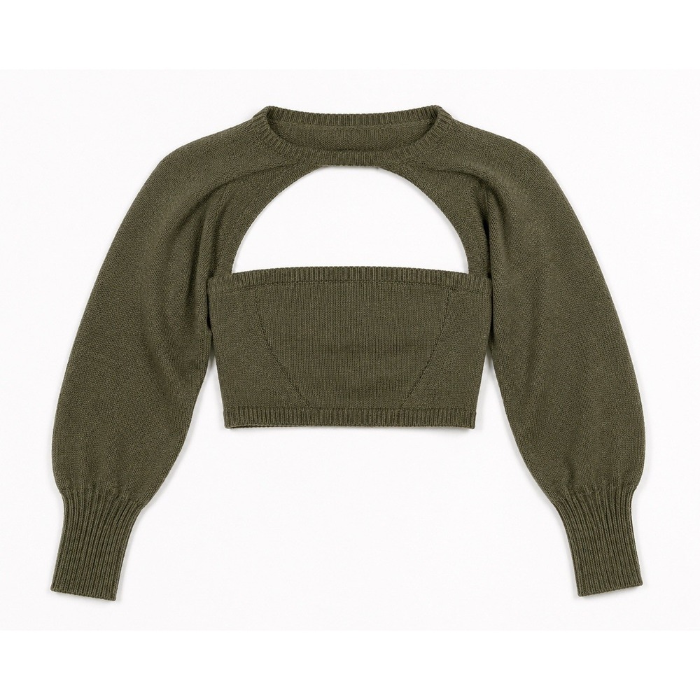 Cult Gaia Sally Knit Top‎ XS Advieh Olive Green Cutout Bandeau Bolero Sweater